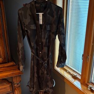 White House Black Market Camouflage Satin Shirt Dress